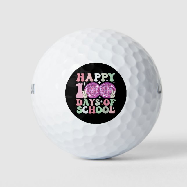 Pelotas De Golf Feliz 100 Días De Escuela Disco Ball Groovy Retro (Anverso)