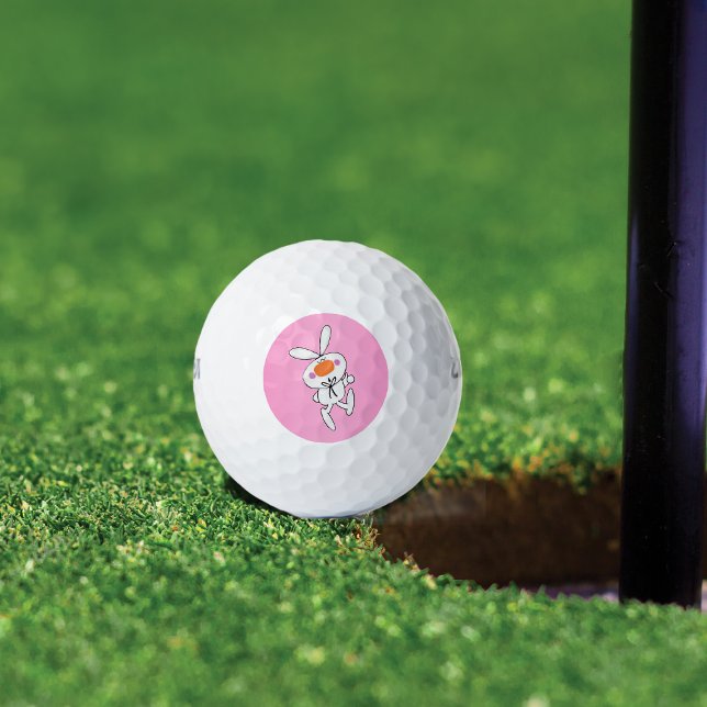 Pelotas De Golf Feliz baile lindo Personalizado conejo blanco (Cute white bunny thumbs up sign orange nose on pink background on golf balls.)