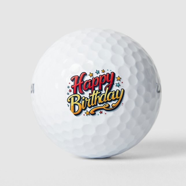 Pelotas De Golf Feliz cumpleaños (Happy Birthday Red and Yellow Text!)