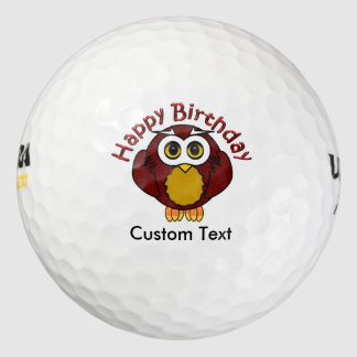 Pelotas De Golf Feliz cumpleaños - Búho sabio con texto curvo