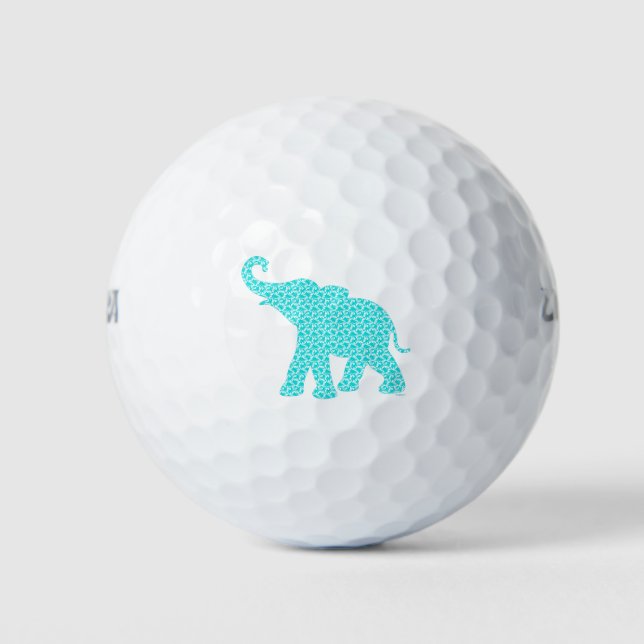 Pelotas De Golf Feliz Elefante Art Turquesa Patrón moderno (Anverso)