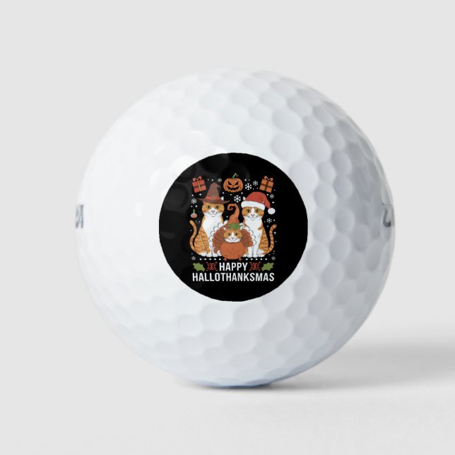 Pelotas De Golf Feliz Hallothanksmas a los Navidades de Halloween (Anverso)