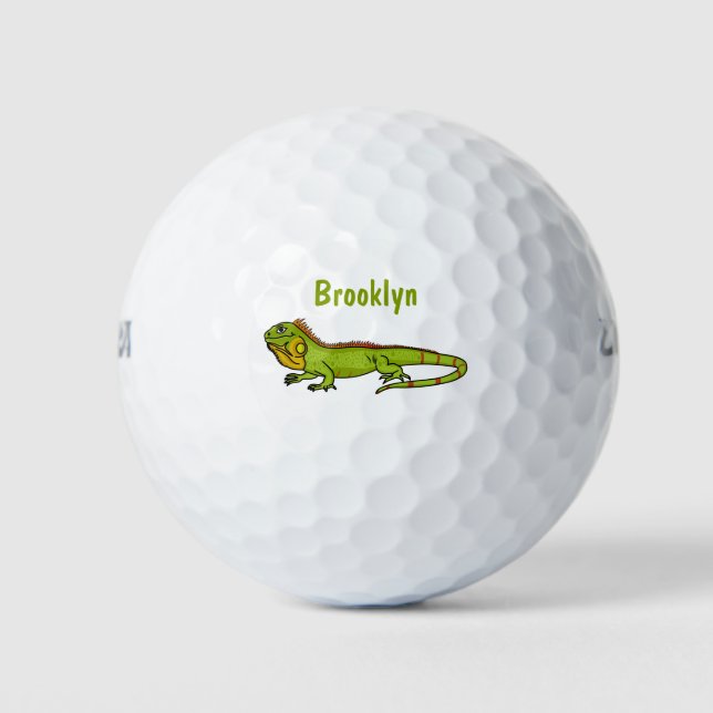 Pelotas De Golf Feliz ilustracion personalizado de iguana verde (Anverso)