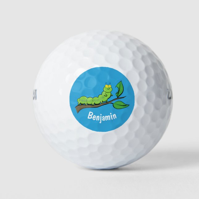 Pelotas De Golf Feliz ilustracion personalizado de oruga verde (Anverso)