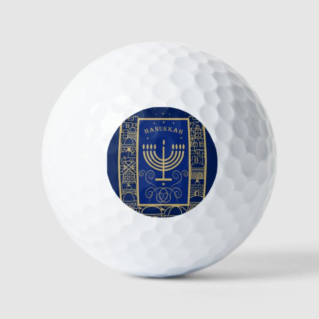 Pelotas De Golf Feliz Janucá Menorá de Oro Fiesta Judía (Anverso)