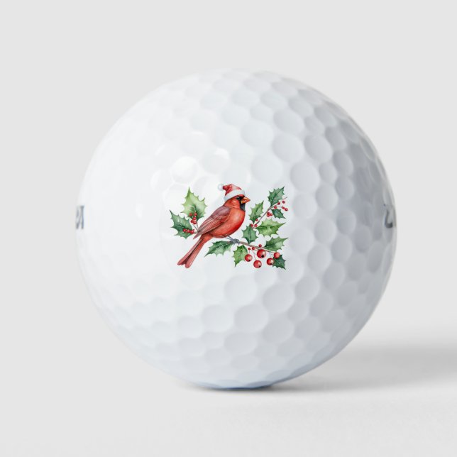 Pelotas De Golf Feliz Navidad Cardenal Rojo & Bayas (Anverso)