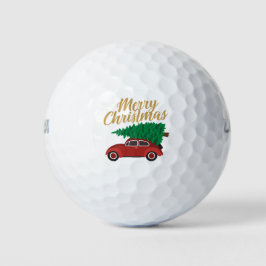 Pelotas De Golf Feliz Navidad Coche Rojo Con Árbol | Vacaciones