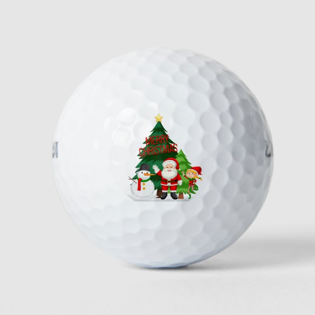 Pelotas De Golf Feliz Navidad con Santa, hombre de nieve y elfo (Anverso)