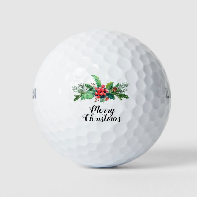 Pelotas De Golf Feliz Navidad Floral Foliage estacional | Vacacion (Anverso)