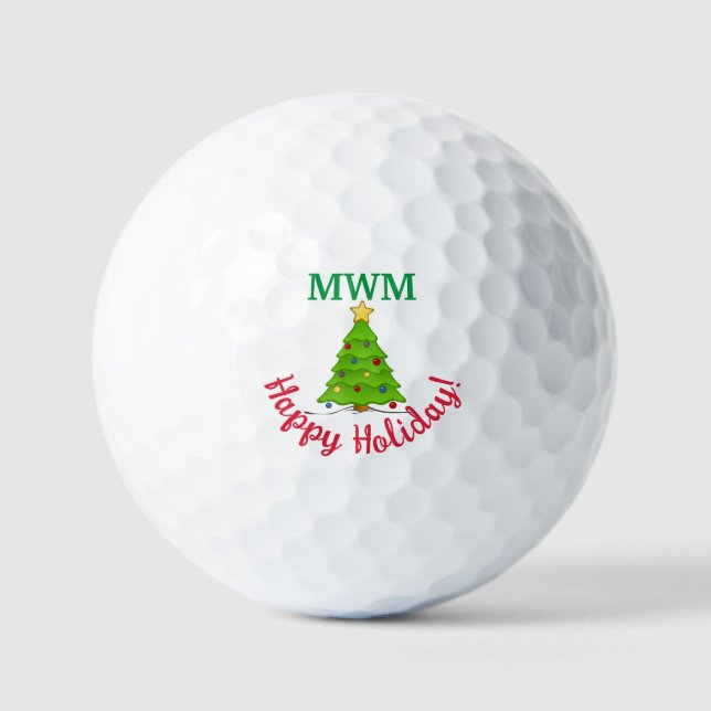 Pelotas De Golf Feliz Navidad Monograma Navidad Tree Golf Ball (Anverso)