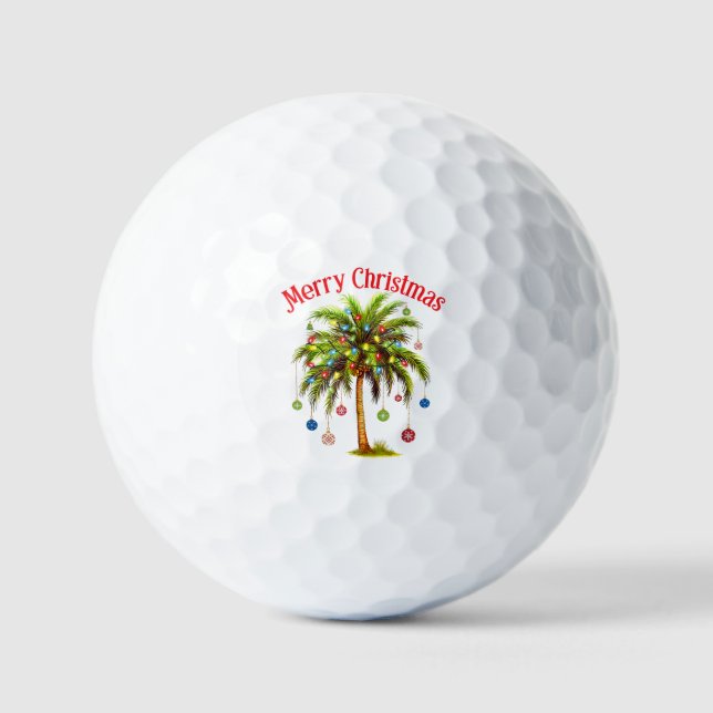 Pelotas De Golf Feliz Navidad Palm Tree Light Tropical Hawaiano (Anverso)