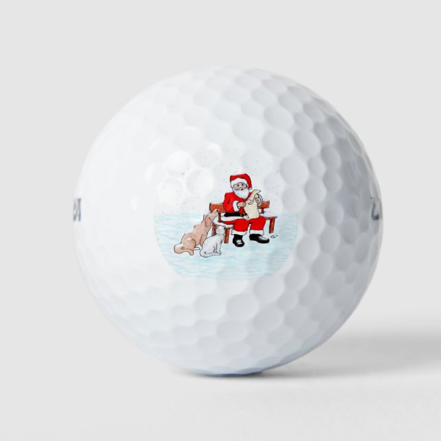 Pelotas De Golf Feliz Navidad! Papá Noel con gato y perro (Anverso)