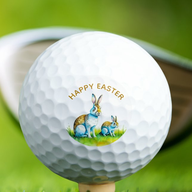 Pelotas De Golf Feliz Pascua (Happy Easter cute rabbitt, watercolor bunny golf ball.)