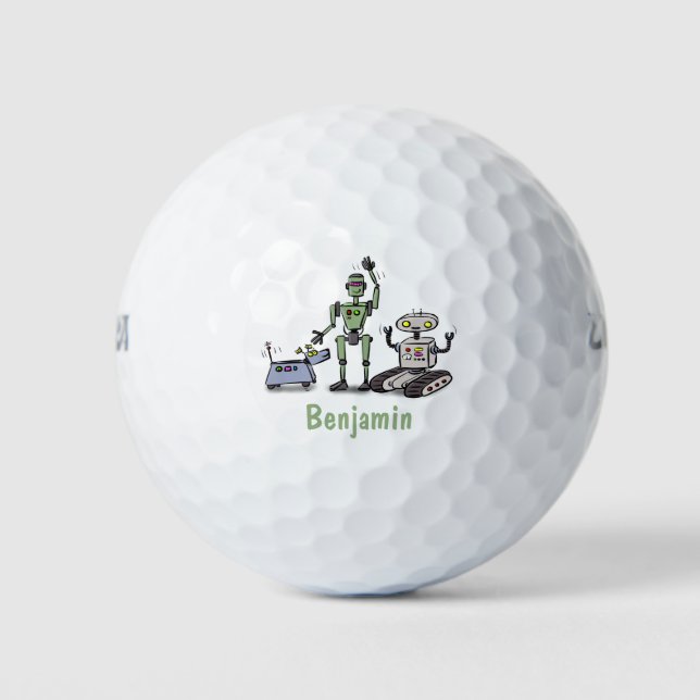 Pelotas De Golf Feliz personalizado de trío de robots lindos (Anverso)
