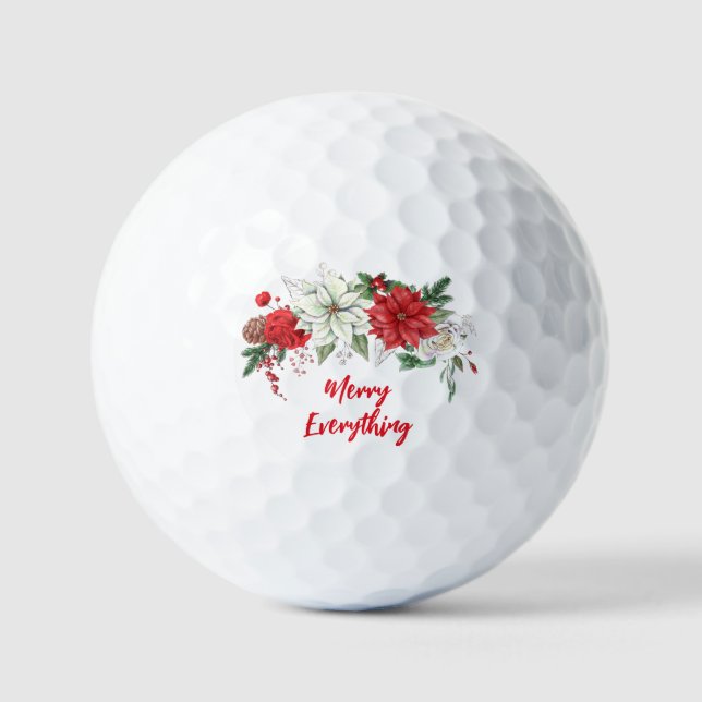 Pelotas De Golf Festividades de Poinsettias Merry Everything Navid (Anverso)
