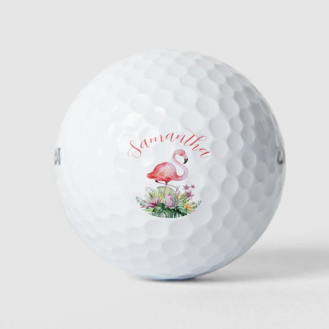 Pelotas De Golf Flamingo rosa personalizado tropical (Anverso)