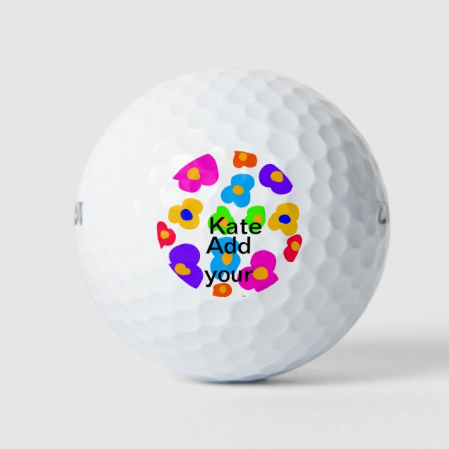 Pelotas De Golf Flor arcoiris orgullo amor añadir nombre texto lqb (Anverso)