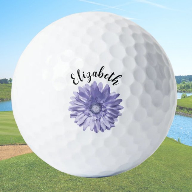 Pelotas De Golf Flor de margarita azul perwinkle nombre personaliz (Subido por el creador)