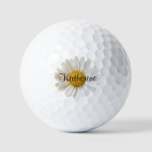Pelotas De Golf Flor de margarita blanca con nombre personalizado