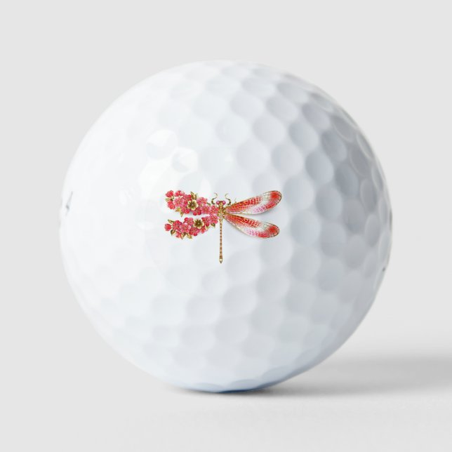 Pelotas De Golf Flor libélula con sakura de joyas (Anverso)