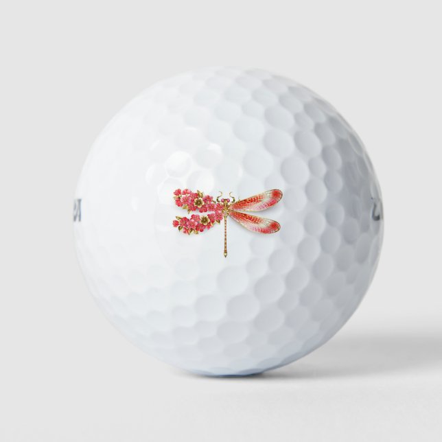 Pelotas De Golf Flor libélula con sakura de joyas (Anverso)