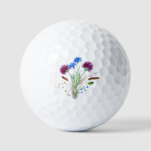 Pelotas De Golf Flor morada silvestre Escocia acuarela