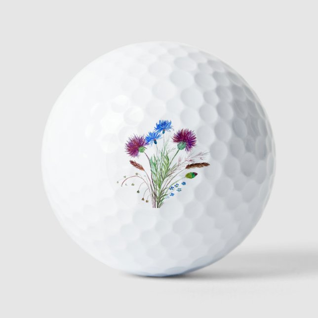 Pelotas De Golf Flor morada silvestre Escocia acuarela (Anverso)