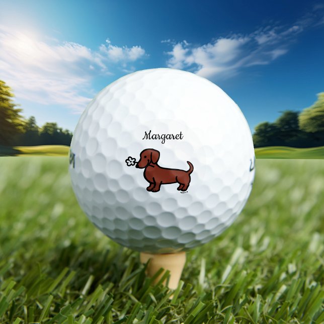 Pelotas De Golf Flor pequeña Dachshund suave roja personalizada (Cute Red Smooth Haired Dachshund Golf Balls for Dachshund Owners!  Doxie Cartoon Design.)