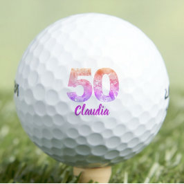 Pelotas De Golf Floral 50 años arco iris púrpura rosa 50 años cump