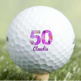 Pelotas De Golf Floral 50 años púrpura rosa 50 cumpleaños