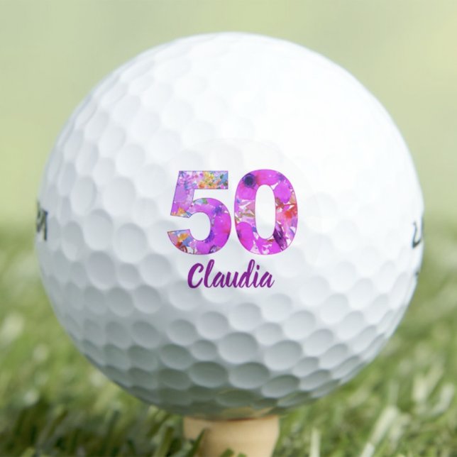 Pelotas De Golf Floral 50 años púrpura rosa 50 cumpleaños (Subido por el creador)