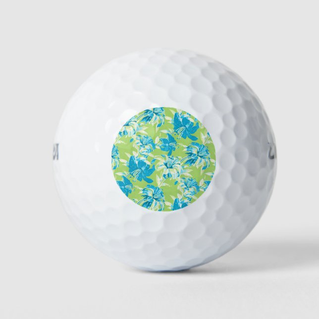 Pelotas De Golf Floral de lirio suave verde azul (Anverso)