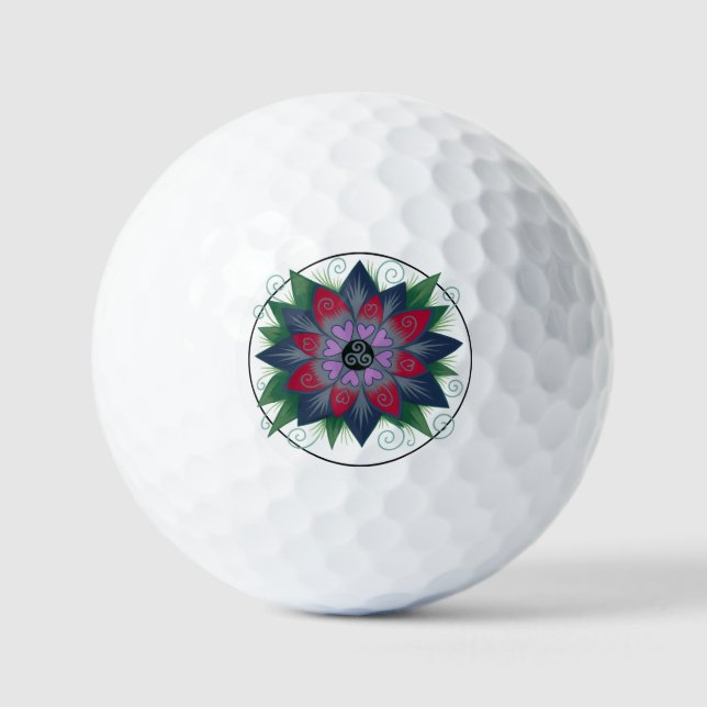Pelotas De Golf Floral hearts mandala (Anverso)