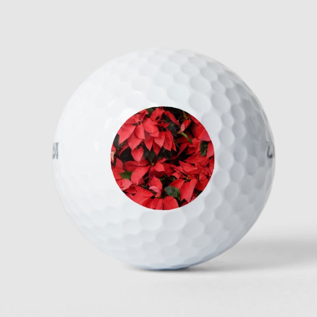 Pelotas De Golf Floral navideña de Navidades de la Poinsettias Roj (Anverso)