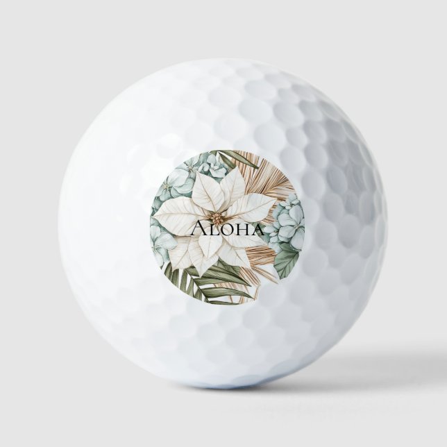 Pelotas De Golf Flores Blancas Azules Tropicales Boda (Anverso)