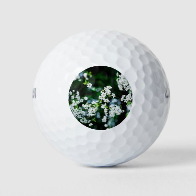 Pelotas De Golf Flores de cerezo blancas hojas verdes (Anverso)