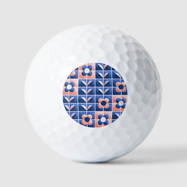 Pelotas De Golf Flores estilizadas retro: patrón mosaico. (Anverso)