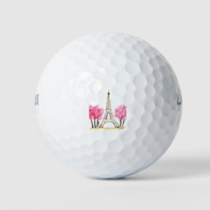 Pelotas De Golf Flores rosa elegantes acuarela Torre Eiffel París