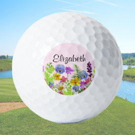 Pelotas De Golf Flores silvestres rosadas bonitas con nombre perso