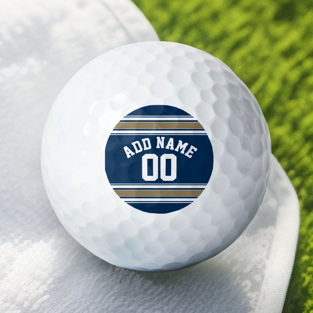 Pelotas De Golf Football Jersey Navy Blue Gold Stripes Número de n (Custom Golf Balls)