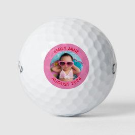 Pelotas De Golf Foto de familia redonda personalizada rosa y roja