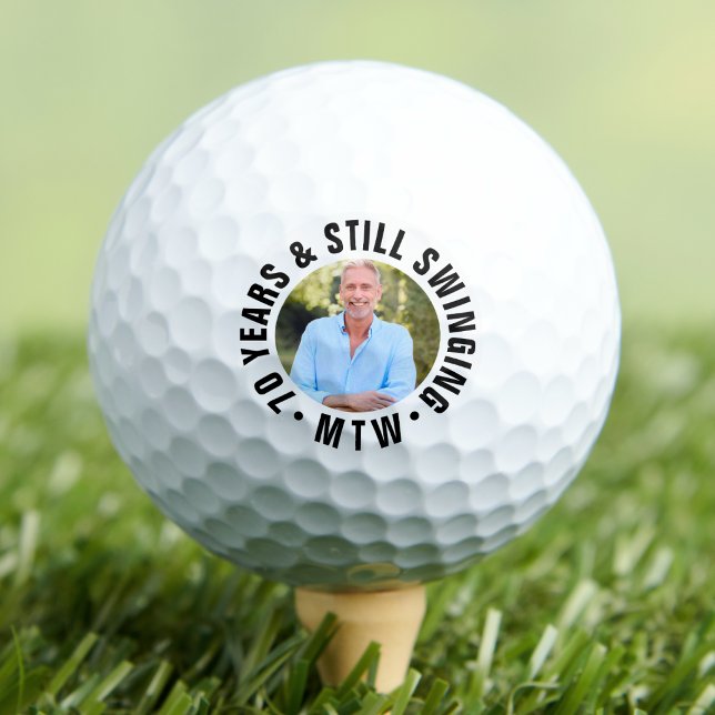 Pelotas De Golf Foto de Monograma Cumpleaños 70 (Monogram Photo 70th Birthday Golf Balls)