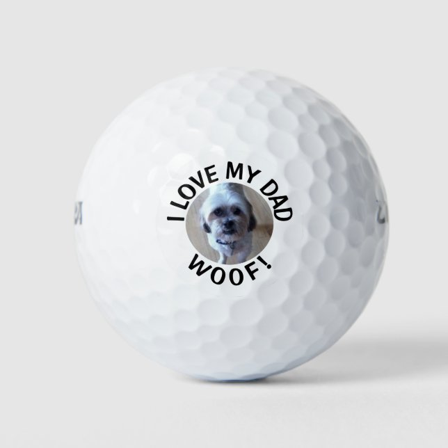Pelotas De Golf Foto de perro personalizado Amo la cita de mi papá (Anverso)
