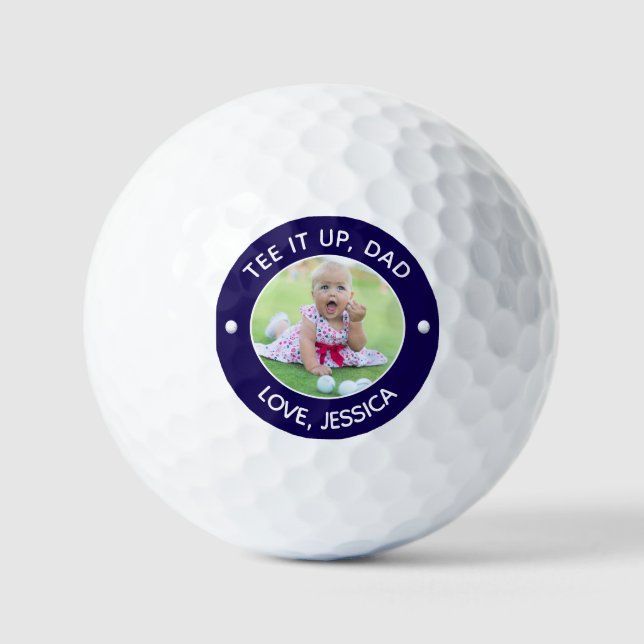 Pelotas De Golf Foto de un niño personalizado tee It Up Dad Navy B (Anverso)