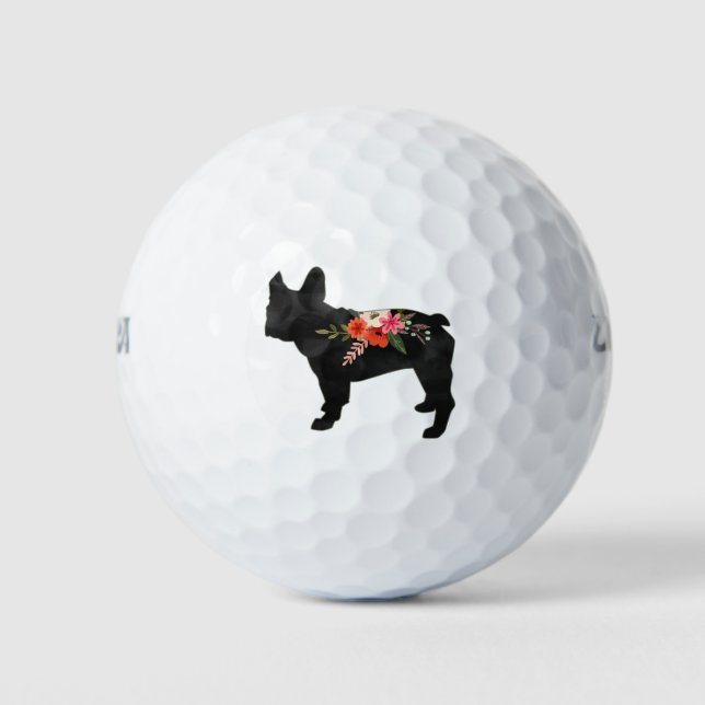 Pelotas De Golf Frenchie Dog Raza Boho Floral Silhouette (Anverso)