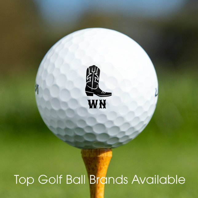 Pelotas De Golf Fun Cowboy Boot Personalizado Monogramado Negro (Subido por el creador)