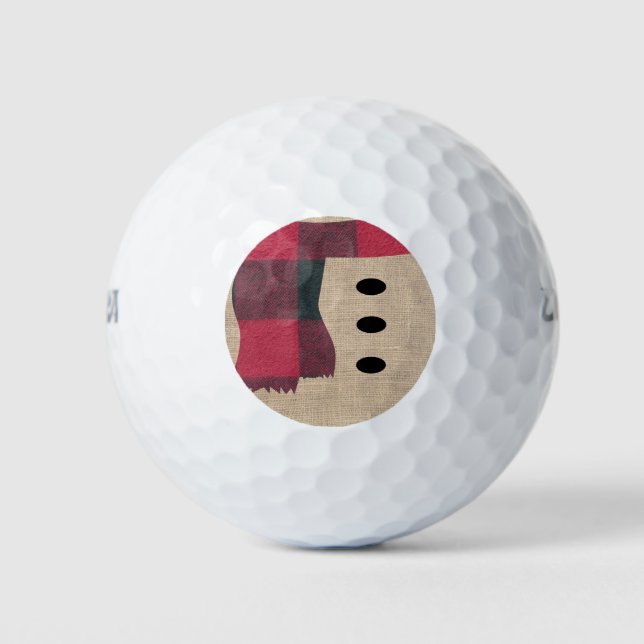 Pelotas De Golf Fun Farmhouse Burlap Snowman Plaid Scarf & Button (Anverso)