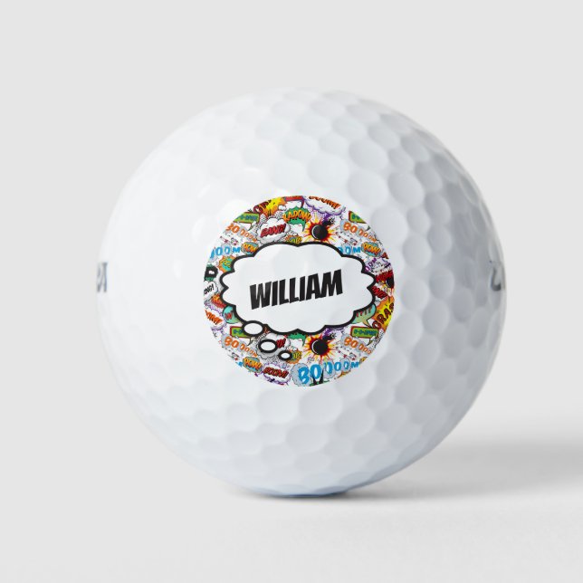 Pelotas De Golf Fun Nombre Personalizado Comic Book (Anverso)