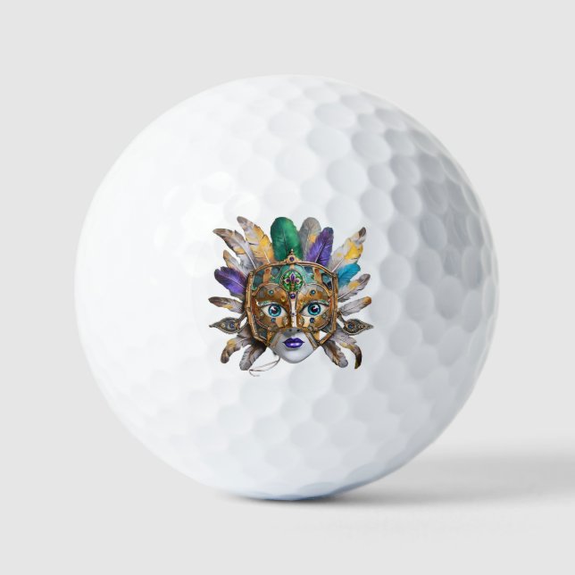 Pelotas De Golf Fúnela de Mardi Gras y máscara Metalizado (Anverso)