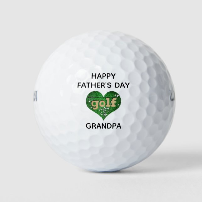 Pelotas De Golf Funny Cute Grandpa Fathers Day Heart Golfer (Anverso)